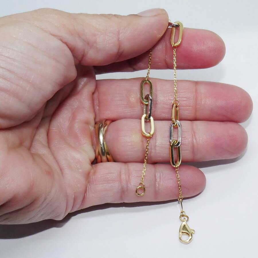 Never Say Never Pulsera Bicolor Mujer Oro 18k Oro Blanco y Amarillo Eslabones 19cm - Imagen 2