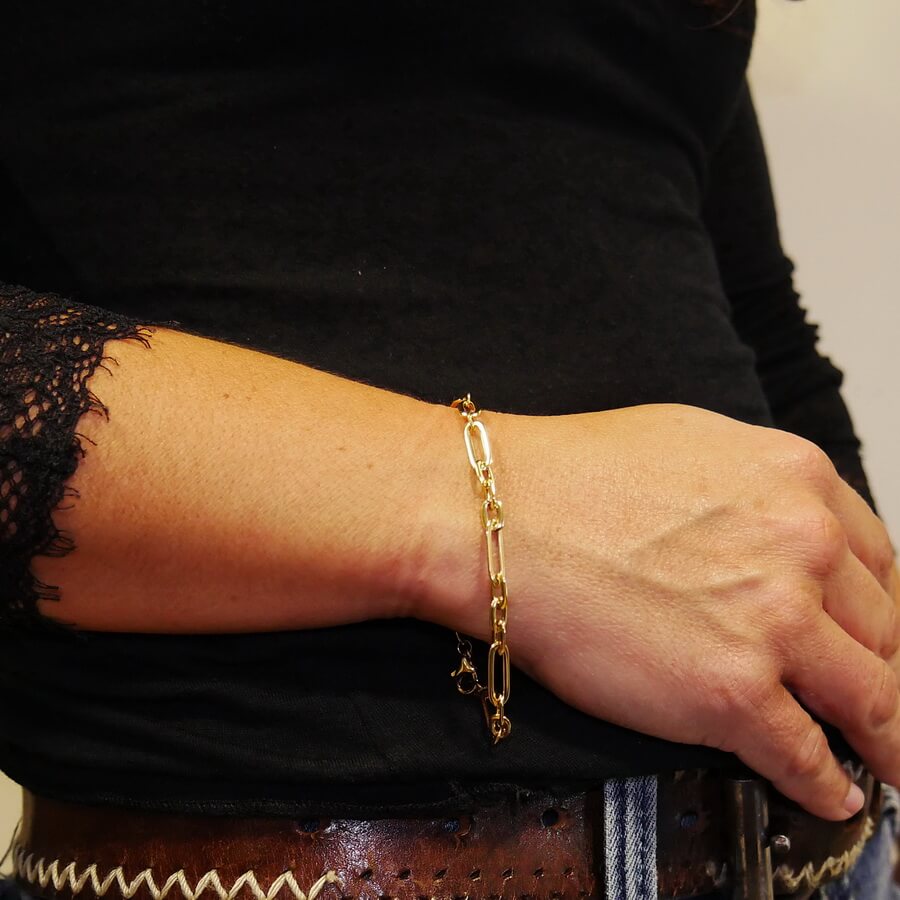 Never Say Never Pulsera Mujer Oro 18k 5mm 19cm Eslabones Forzados Combinados Elegante - Imagen 9