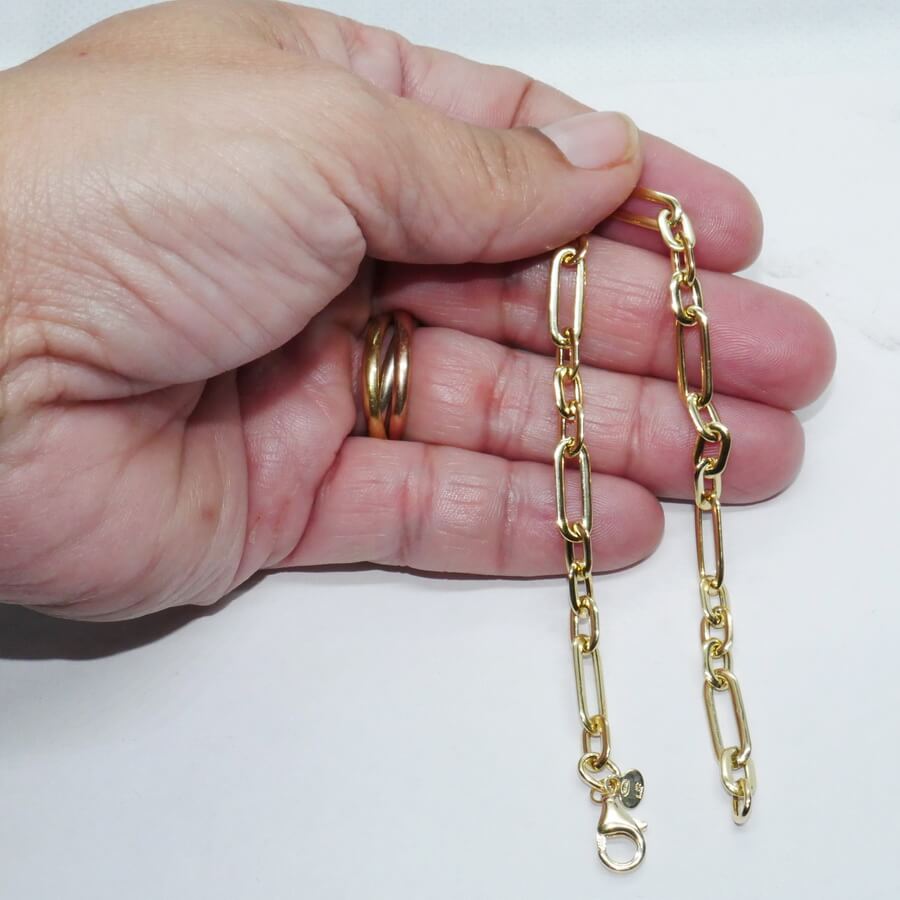 Never Say Never Pulsera Mujer Oro 18k 5mm 19cm Eslabones Forzados Combinados Elegante - Imagen 2