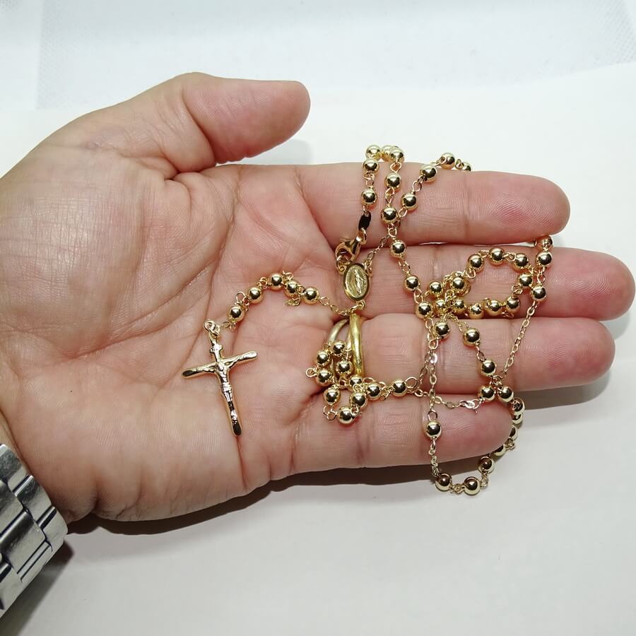 Rosario Oro Amarillo 18k con Virgen y Cruz – 61 cm – 10,10 gr – Rosario de Lujo - Imagen 3