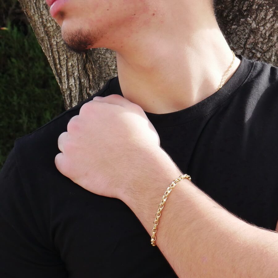 Pulsera Unisex Oro 18k Cadena Rolo Cuadrada Elegante y Fuerte - Imagen 2