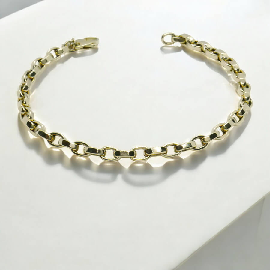 Pulsera Unisex Oro 18k Cadena Rolo Cuadrada Elegante y Fuerte - Imagen 4