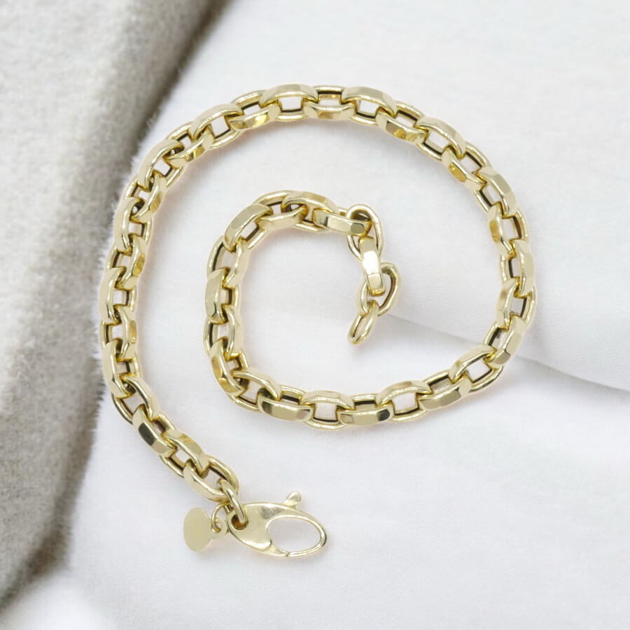 Pulsera Unisex Oro 18k Cadena Rolo Cuadrada Elegante y Fuerte