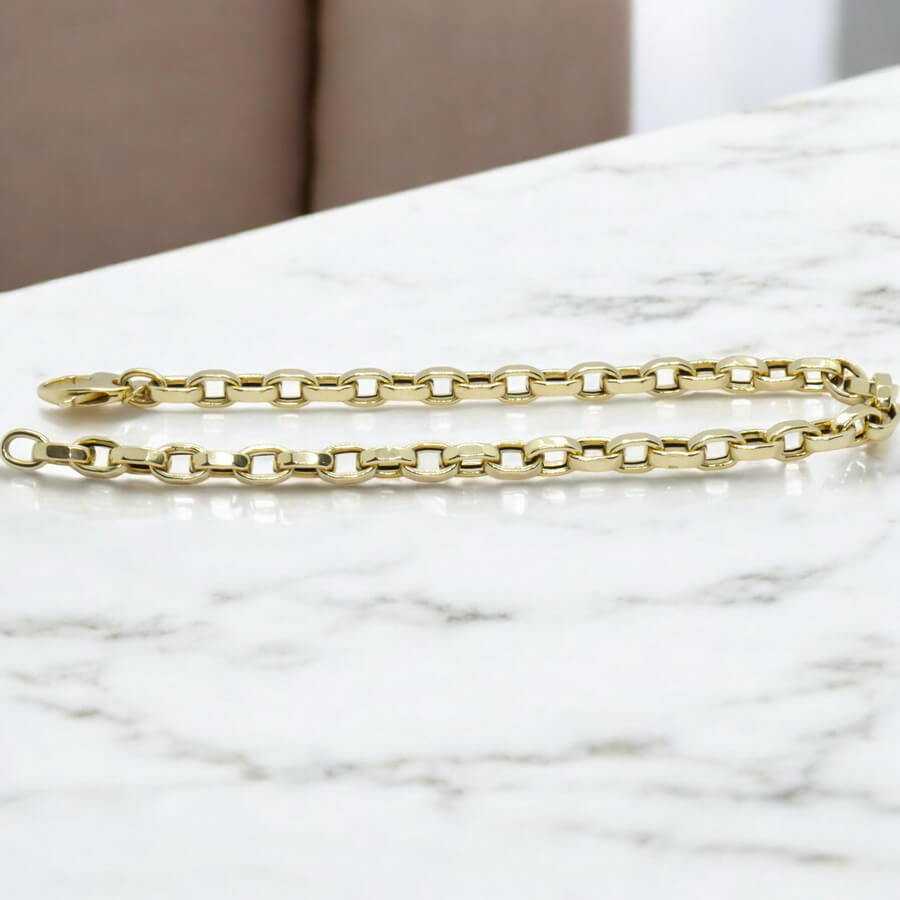 Pulsera Unisex Oro 18k Cadena Rolo Cuadrada Elegante y Fuerte - Imagen 7