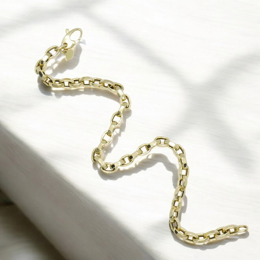 Pulsera Unisex Oro 18k Cadena Rolo Cuadrada Elegante y Fuerte - Imagen 8
