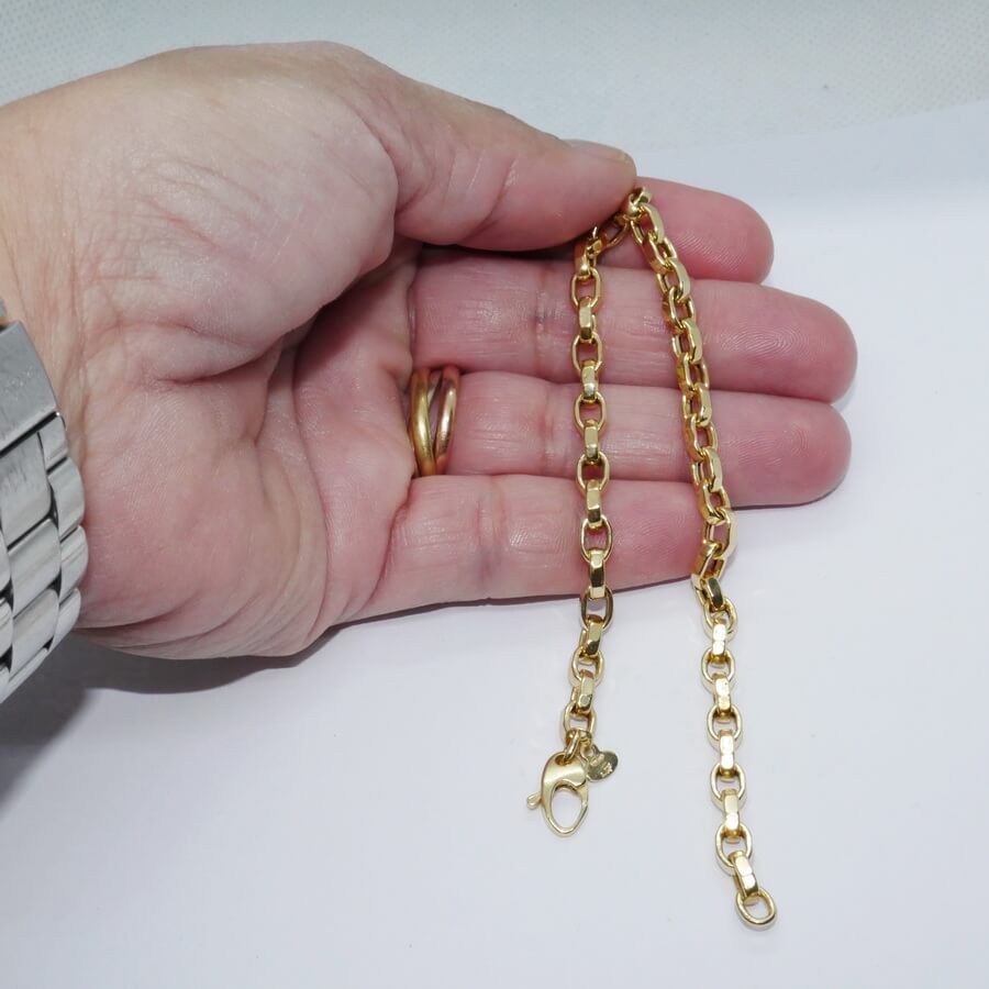 Pulsera Unisex Oro 18k Cadena Rolo Cuadrada Elegante y Fuerte - Imagen 3