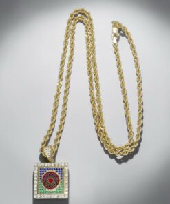 Conjunto Oro 18k Colgante Mosaico Multicolor y Cordón Salomónico 60 cm | 15,45 g Oro Amarillo 18 Quilates - Imagen 4