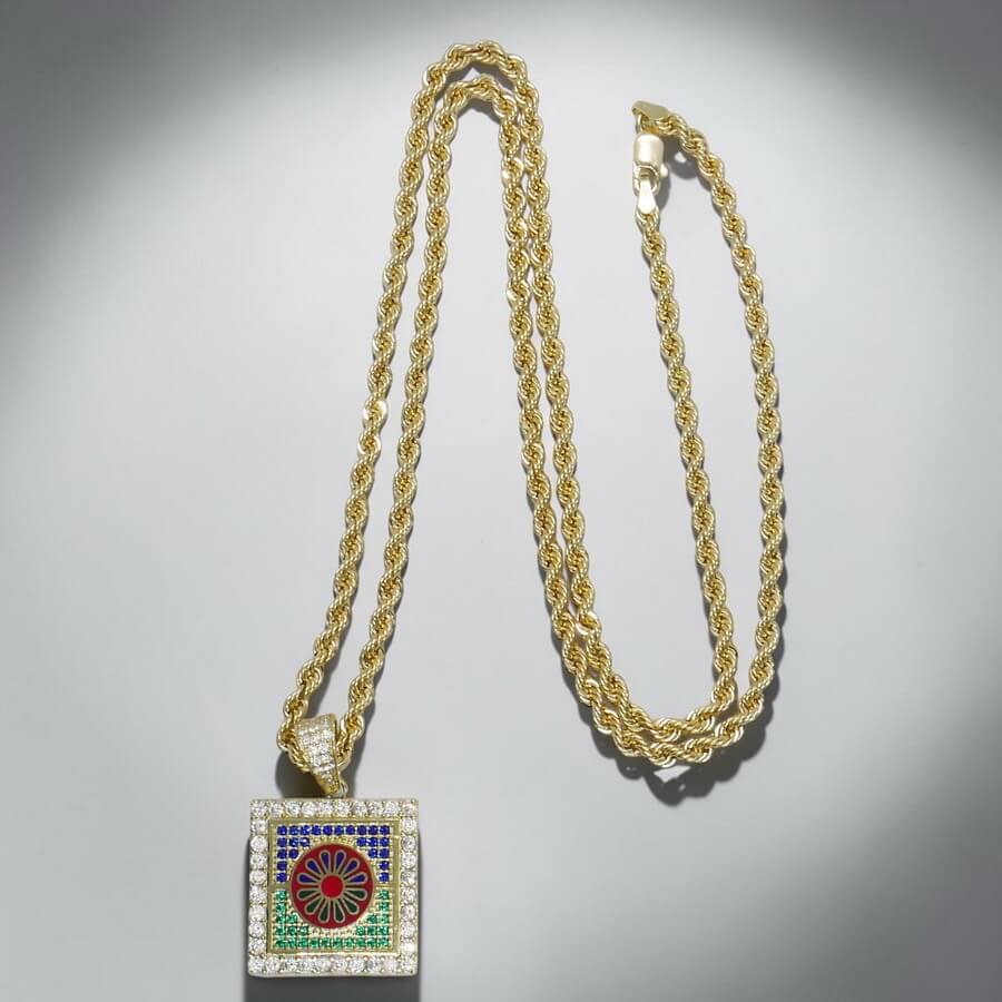 Conjunto Oro 18k Colgante Mosaico Multicolor y Cordón Salomónico 60 cm | 15,45 g Oro Amarillo 18 Quilates - Imagen 4