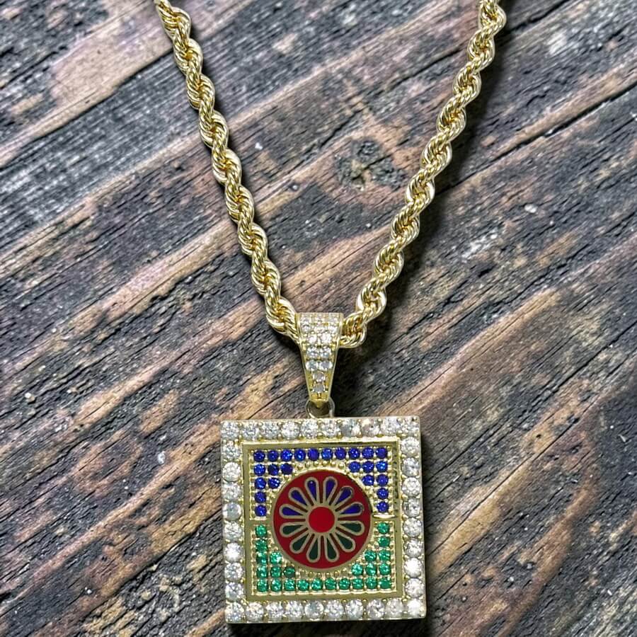 Conjunto Oro 18k Colgante Mosaico Multicolor y Cordón Salomónico 60 cm | 15,45 g Oro Amarillo 18 Quilates - Imagen 5