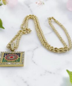 Conjunto Oro 18k Colgante Mosaico Multicolor y Cordón Salomónico 60 cm | 15,45 g Oro Amarillo 18 Quilates - Imagen 8