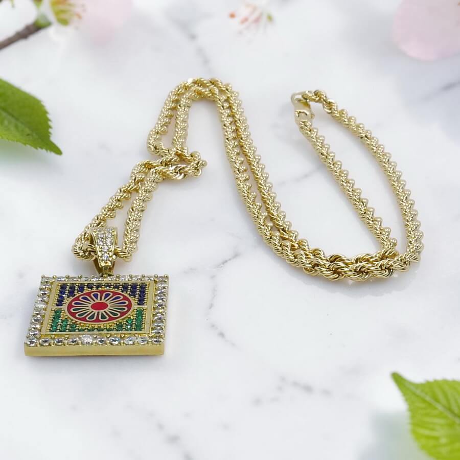 Conjunto Oro 18k Colgante Mosaico Multicolor y Cordón Salomónico 60 cm | 15,45 g Oro Amarillo 18 Quilates - Imagen 8