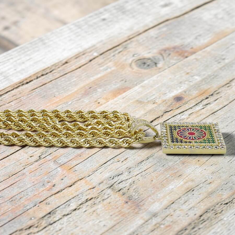 Conjunto Oro 18k Colgante Mosaico Multicolor y Cordón Salomónico 60 cm | 15,45 g Oro Amarillo 18 Quilates - Imagen 7