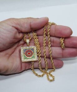 Conjunto Oro 18k Colgante Mosaico Multicolor y Cordón Salomónico 60 cm | 15,45 g Oro Amarillo 18 Quilates - Imagen 3