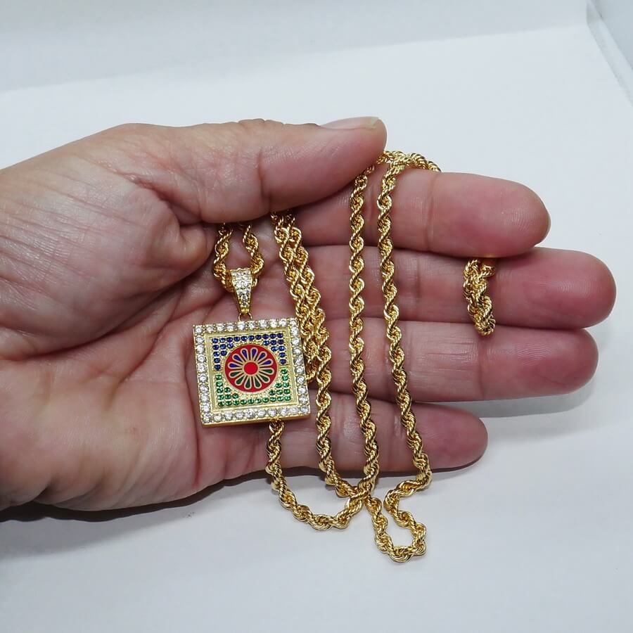 Conjunto Oro 18k Colgante Mosaico Multicolor y Cordón Salomónico 60 cm | 15,45 g Oro Amarillo 18 Quilates - Imagen 3