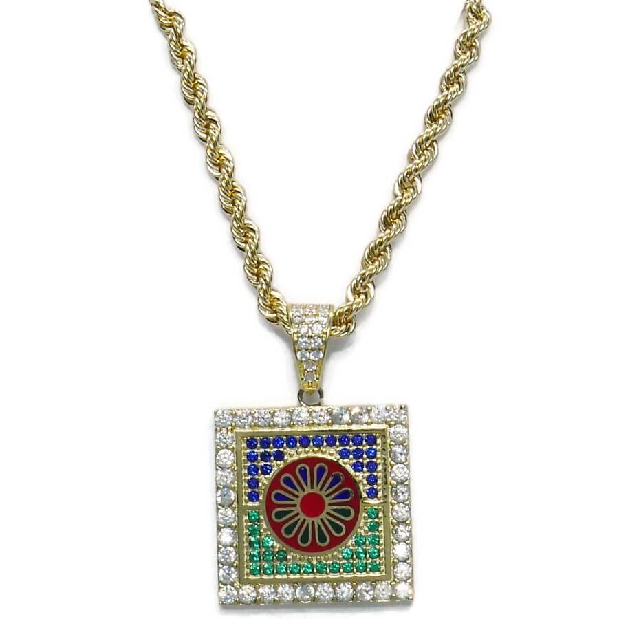 Conjunto Oro 18k Colgante Mosaico Multicolor y Cordón Salomónico 60 cm | 15,45 g Oro Amarillo 18 Quilates