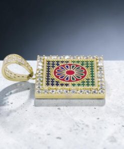 Colgante Oro 18k Mosaico Multicolor con Circonitas | Colgante Cuadrado Oro Amarillo 18 Quilates 7,55g - Imagen 4