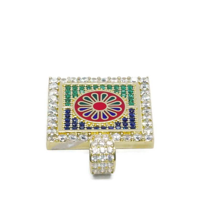 Colgante Oro 18k Mosaico Multicolor con Circonitas | Colgante Cuadrado Oro Amarillo 18 Quilates 7,55g - Imagen 3