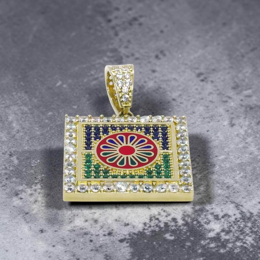 Colgante Oro 18k Mosaico Multicolor con Circonitas | Colgante Cuadrado Oro Amarillo 18 Quilates 7,55g - Imagen 5