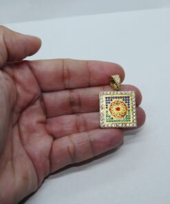 Alternative view of Colgante Oro 18k Mosaico Multicolor con Circonitas | Colgante Cuadrado Oro Amarillo 18 Quilates 7,55g