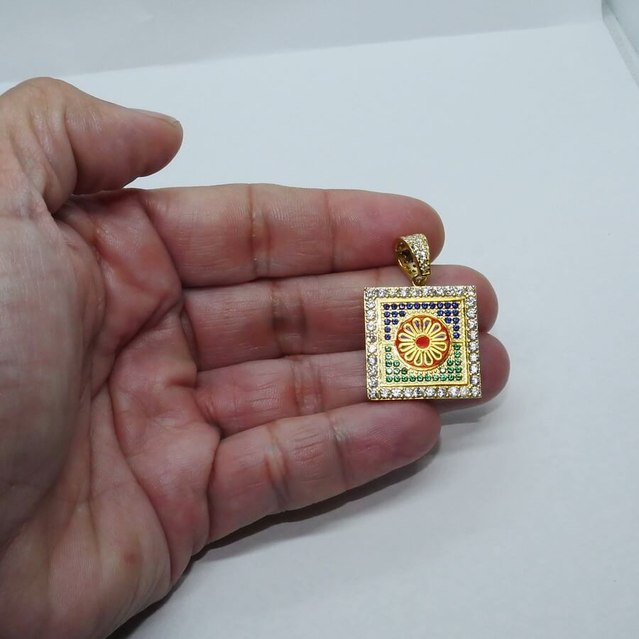 Colgante Oro 18k Mosaico Multicolor con Circonitas | Colgante Cuadrado Oro Amarillo 18 Quilates 7,55g - Imagen 2