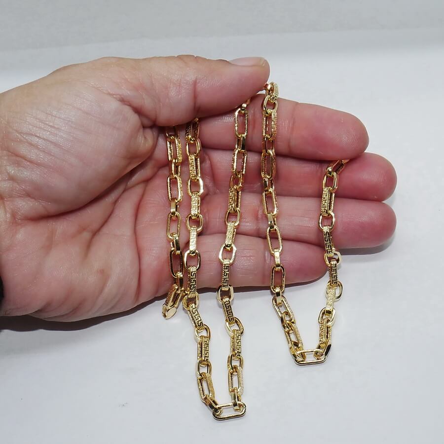 Cadena Oro Amarillo 18k – 8,80 Gramos – 60 cm – Diseño Italiano con Greca y Cierre Mosquetón Buscar en esta página - Imagen 3