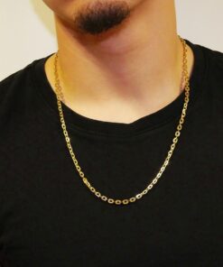 Cadena de oro amarillo de 18k para hombre con eslabones cuadrados planos de 4 mm y 60 cm de largo. Elegante, brillante y versátil - Imagen 3