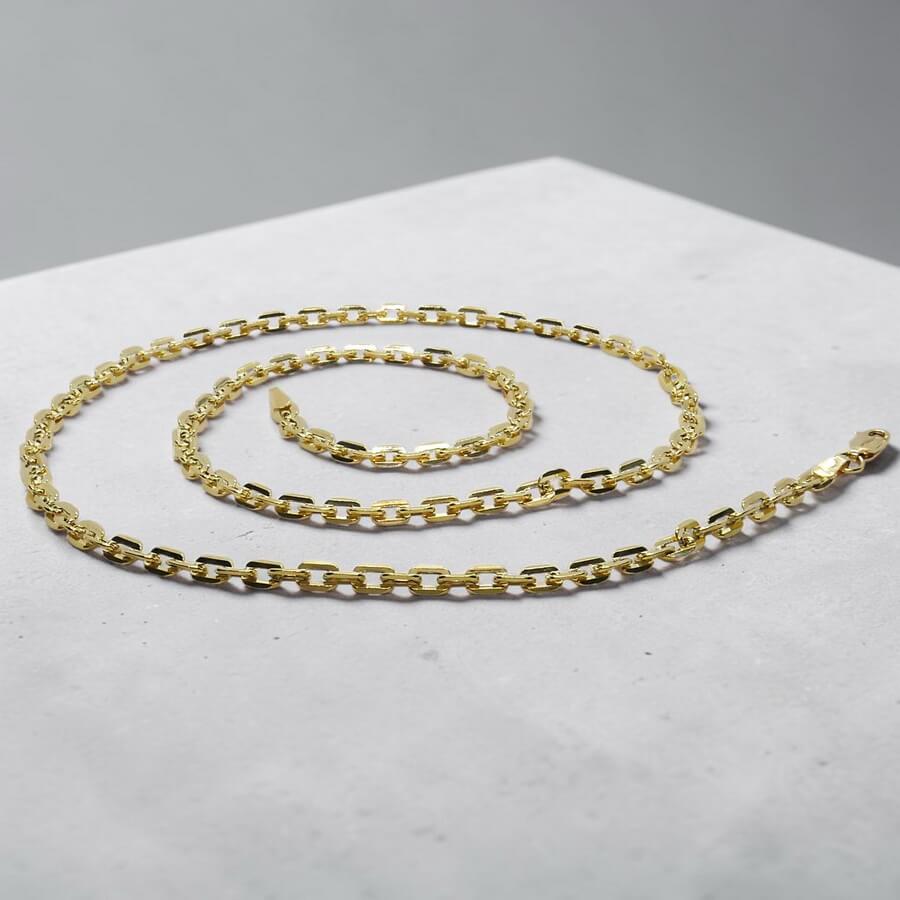 Cadena de oro amarillo de 18k para hombre con eslabones cuadrados planos de 4 mm y 60 cm de largo. Elegante, brillante y versátil - Imagen 5