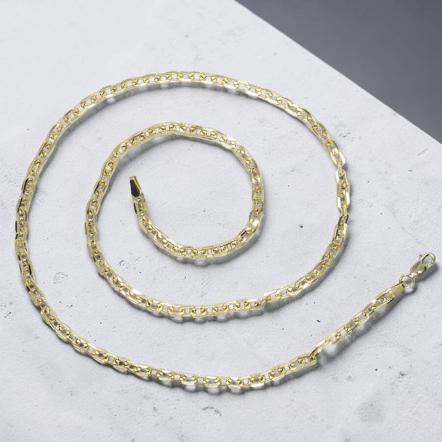 Cadena de oro amarillo de 18k para hombre con eslabones cuadrados planos de 4 mm y 60 cm de largo. Elegante, brillante y versátil - Imagen 4