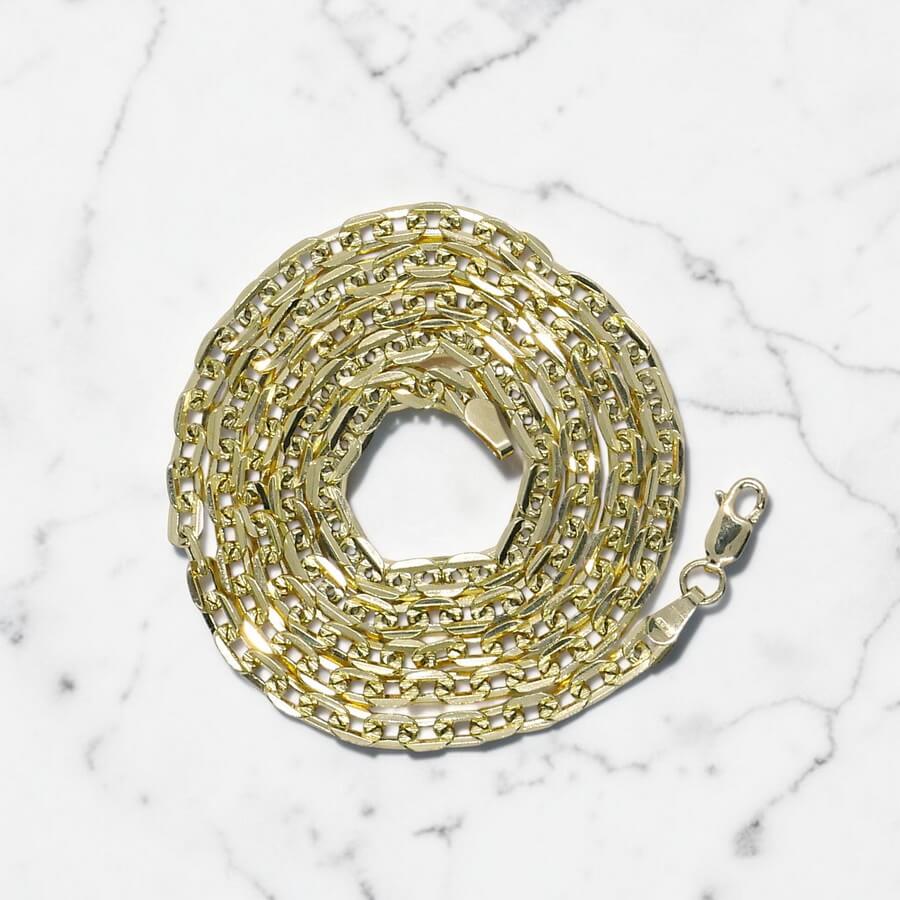 Cadena de oro amarillo de 18k para hombre con eslabones cuadrados planos de 4 mm y 60 cm de largo. Elegante, brillante y versátil - Imagen 6