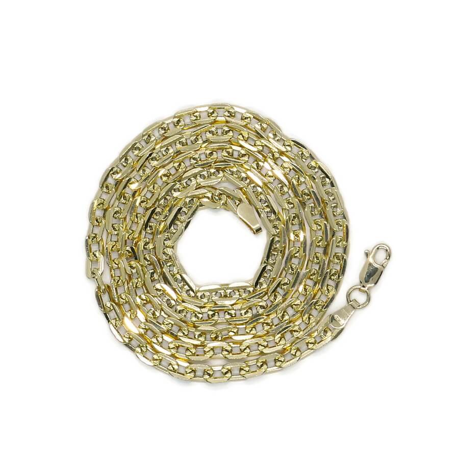 Cadena de oro amarillo de 18k para hombre con eslabones cuadrados planos de 4 mm y 60 cm de largo. Elegante, brillante y versátil