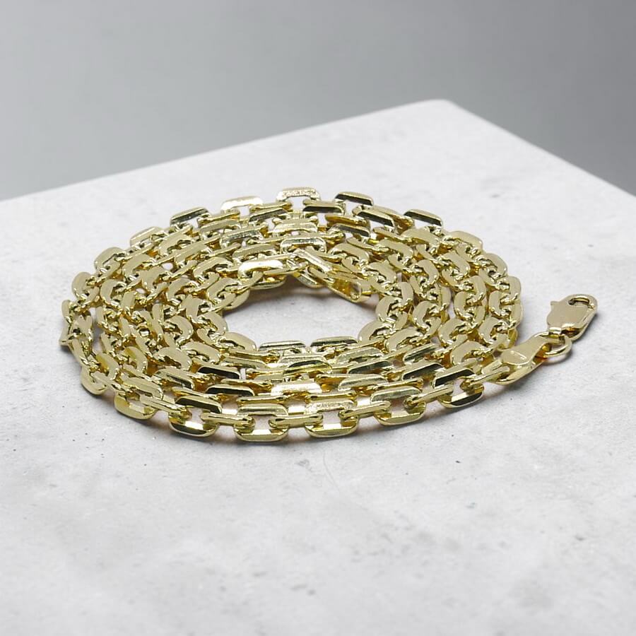 Cadena de oro amarillo de 18k para hombre con eslabones cuadrados planos de 4 mm y 60 cm de largo. Elegante, brillante y versátil - Imagen 8