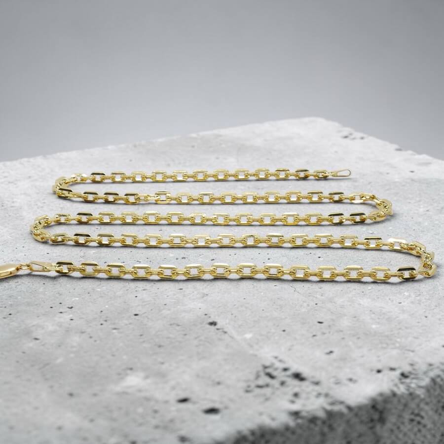 Cadena de oro amarillo de 18k para hombre con eslabones cuadrados planos de 4 mm y 60 cm de largo. Elegante, brillante y versátil - Imagen 7