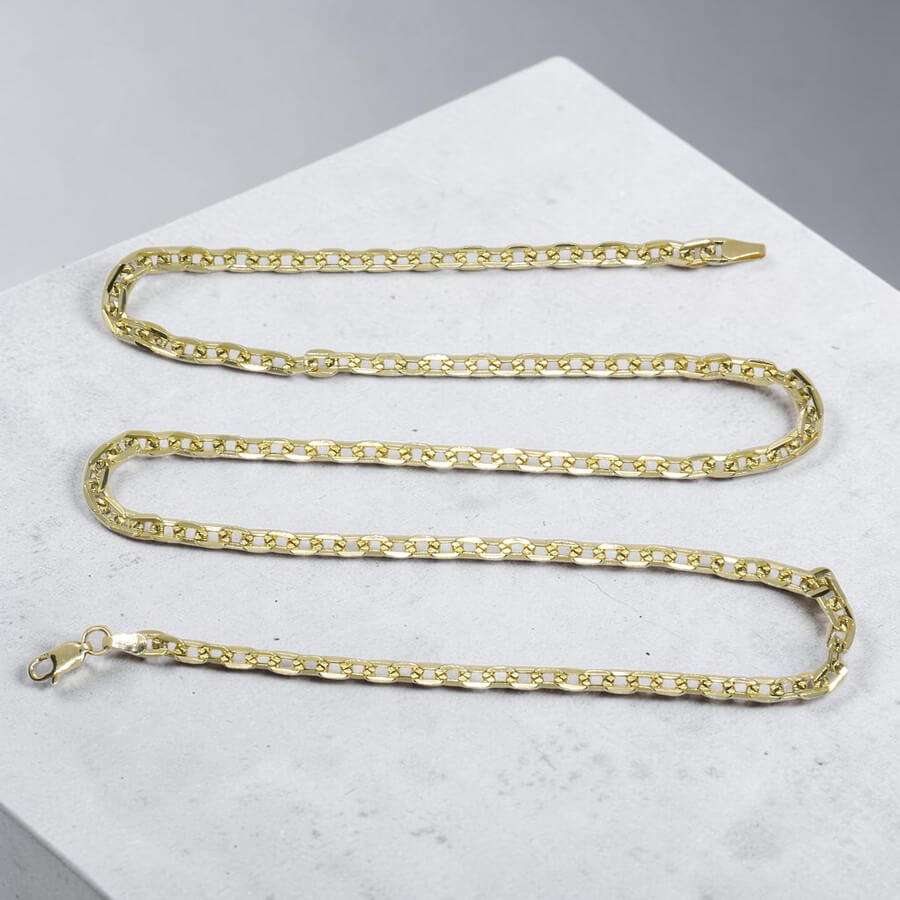 Cadena de oro amarillo de 18k para hombre con eslabones cuadrados planos de 4 mm y 60 cm de largo. Elegante, brillante y versátil - Imagen 9
