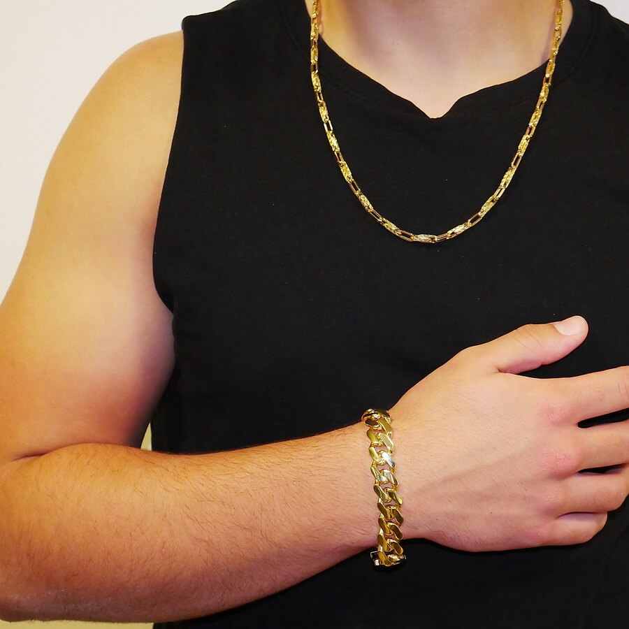 Cadena de Oro 18 Quilates para Hombre | 60 cm | Diseño Greca y Eslabones Rectangulares | 14,25 g - Imagen 3