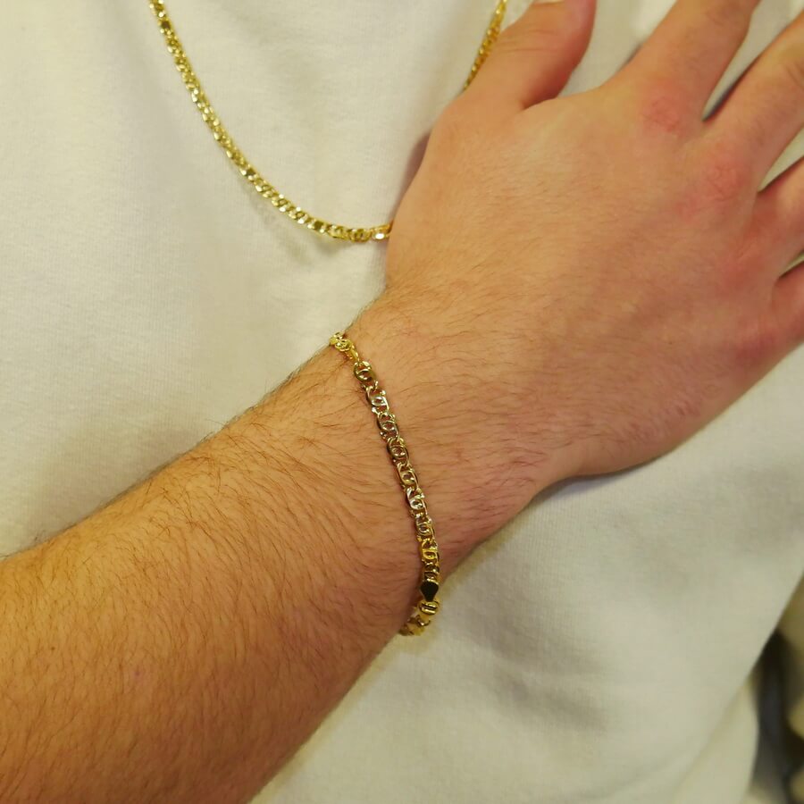 Pulsera de oro macizo de 18k ojo de perdiz 5 mm de ancha, 21,50 cm de larga. 8,70 gr pesnada para hombre. Cierre mosquetón - Imagen 9