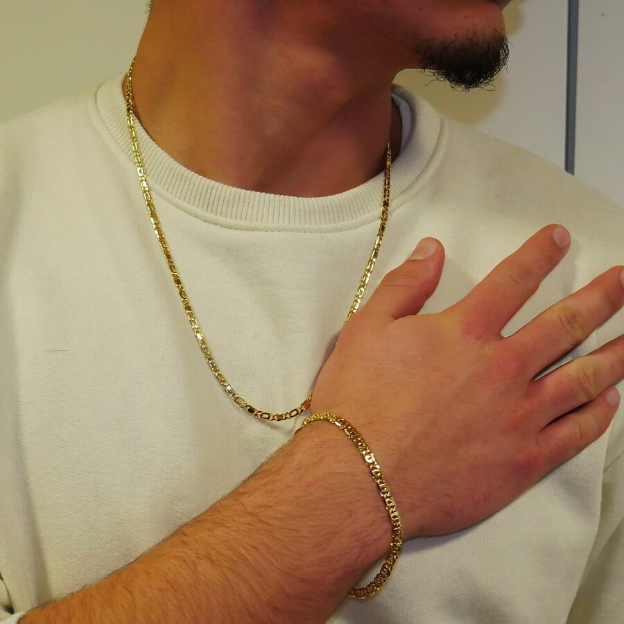 Pulsera de oro macizo de 18k ojo de perdiz 5 mm de ancha, 21,50 cm de larga. 8,70 gr pesnada para hombre. Cierre mosquetón - Imagen 3