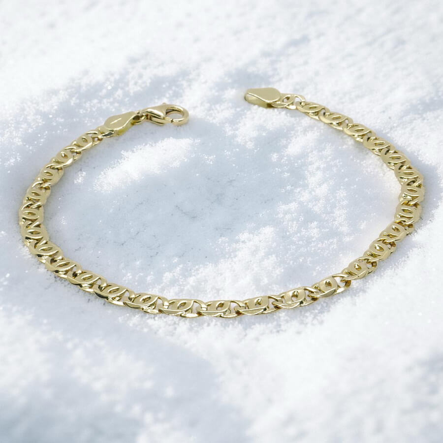 Pulsera de oro macizo de 18k ojo de perdiz 5 mm de ancha, 21,50 cm de larga. 8,70 gr pesnada para hombre. Cierre mosquetón - Imagen 4