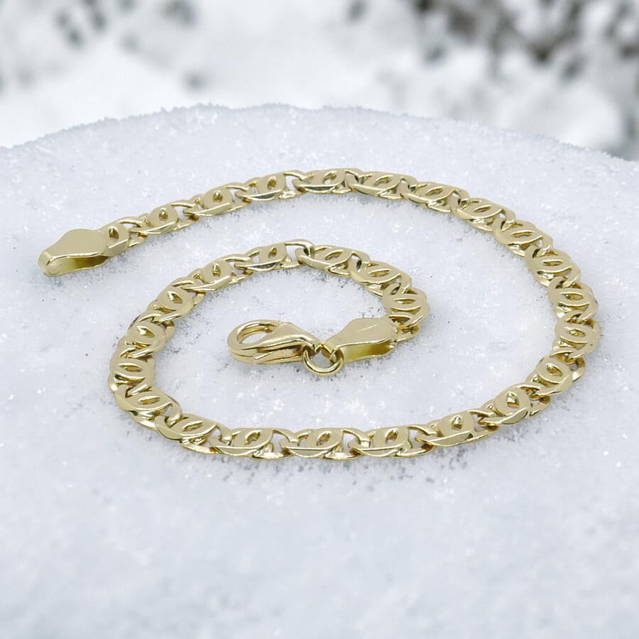Pulsera de oro macizo de 18k ojo de perdiz 5 mm de ancha, 21,50 cm de larga. 8,70 gr pesnada para hombre. Cierre mosquetón - Imagen 6