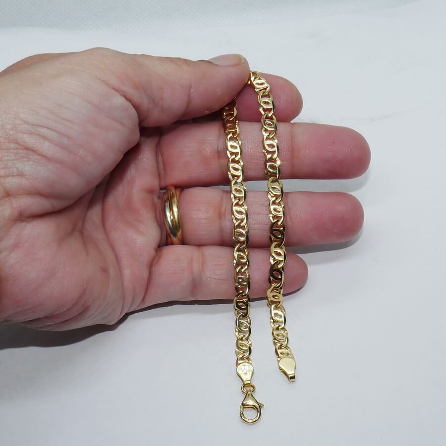 Pulsera de oro macizo de 18k ojo de perdiz 5 mm de ancha, 21,50 cm de larga. 8,70 gr pesnada para hombre. Cierre mosquetón - Imagen 2