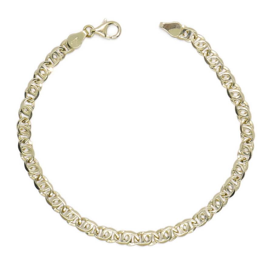 Pulsera de oro macizo de 18k ojo de perdiz 5 mm de ancha, 21,50 cm de larga. 8,70 gr pesnada para hombre. Cierre mosquetón