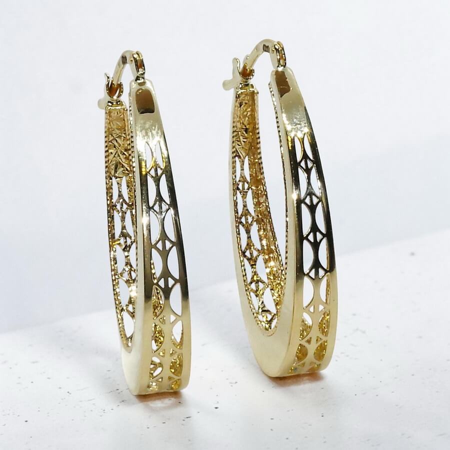 Pendientes Aro Oval Oro 18K Mujer | Aros Ovalados Calados 32 x 21 mm | 5 mm Ancho | Cierre Click | Oro Amarillo 750 | 4,00 g - Imagen 9