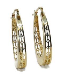 Pendientes Aro Oval Oro 18K Mujer | Aros Ovalados Calados 32 x 21 mm | 5 mm Ancho | Cierre Click | Oro Amarillo 750 | 4,00 g