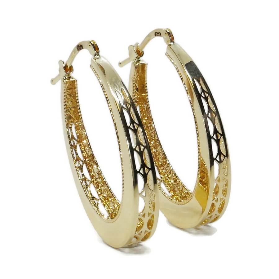 Pendientes Aro Oval Oro 18K Mujer | Aros Ovalados Calados 32 x 21 mm | 5 mm Ancho | Cierre Click | Oro Amarillo 750 | 4,00 g - Imagen 7