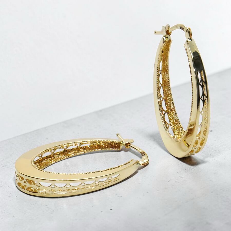 Pendientes Aro Oval Oro 18K Mujer | Aros Ovalados Calados 32 x 21 mm | 5 mm Ancho | Cierre Click | Oro Amarillo 750 | 4,00 g - Imagen 6