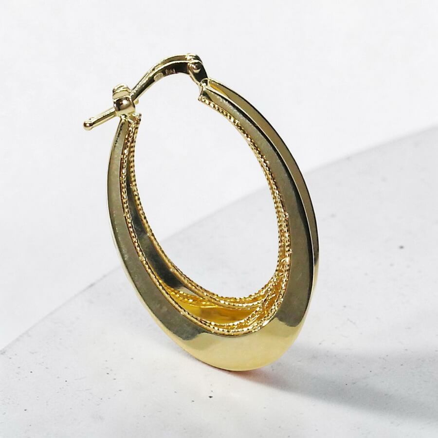 Pendientes Aro Oval Oro 18K Mujer | Aros Ovalados Calados 32 x 21 mm | 5 mm Ancho | Cierre Click | Oro Amarillo 750 | 4,00 g - Imagen 5