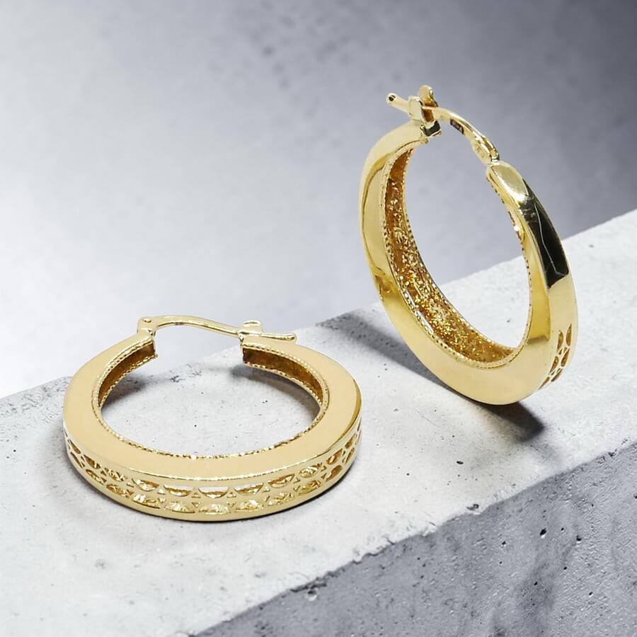Pendientes Aro Oro 18K Mujer | Aros Calados 25 mm x 4 mm | Cierre Click | Oro Amarillo 750 | 3,90 g | Elegantes y Modernos - Imagen 6