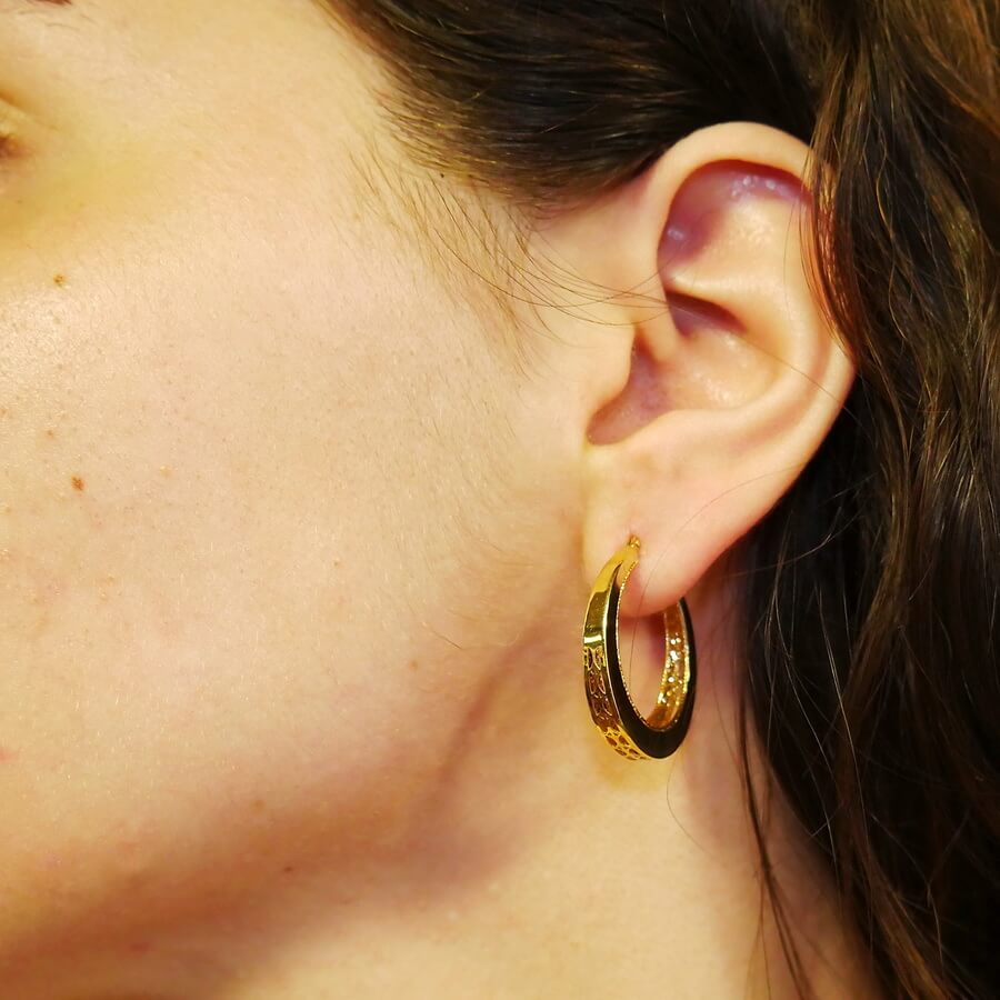 Pendientes Aro Oro 18K Mujer | Aros Calados 25 mm x 4 mm | Cierre Click | Oro Amarillo 750 | 3,90 g | Elegantes y Modernos - Imagen 7