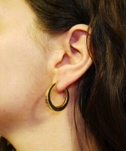 Alternative view of Pendientes Aro Oro 18K Mujer | Aros Calados 25 mm x 4 mm | Cierre Click | Oro Amarillo 750 | 3,90 g | Elegantes y Modernos