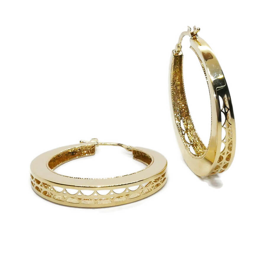Pendientes Aro Oro 18K Mujer | Aros Calados 25 mm x 4 mm | Cierre Click | Oro Amarillo 750 | 3,90 g | Elegantes y Modernos