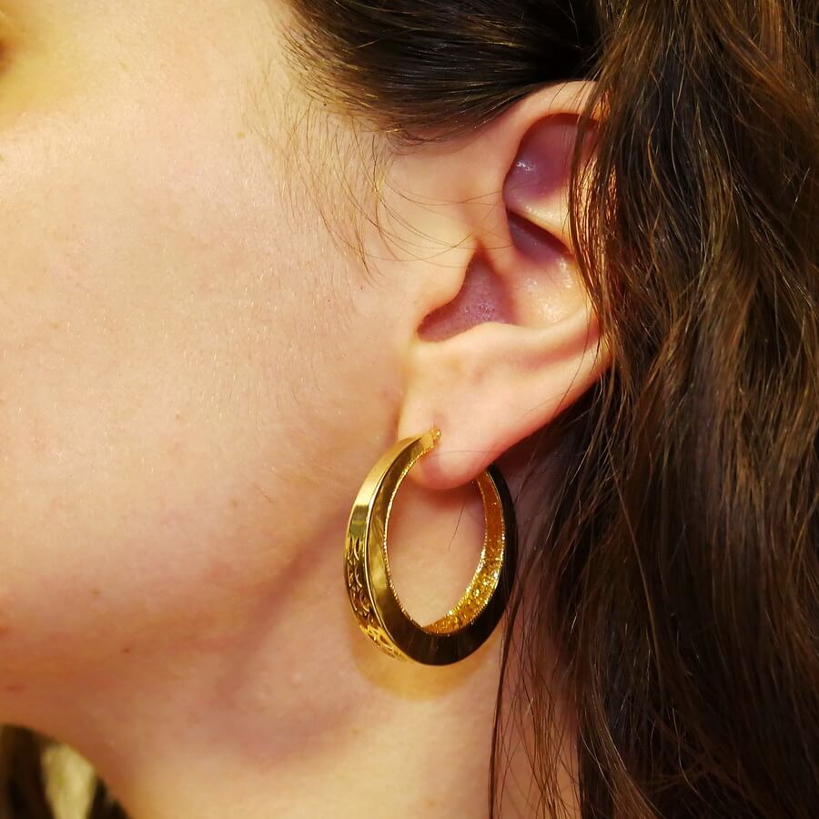 Pendientes Aro Oro 18K Mujer | Aros Calados 34 mm x 5 mm | Cierre Click | Oro Amarillo 750 | 6,50 g | Aros Grandes Elegantes - Imagen 2